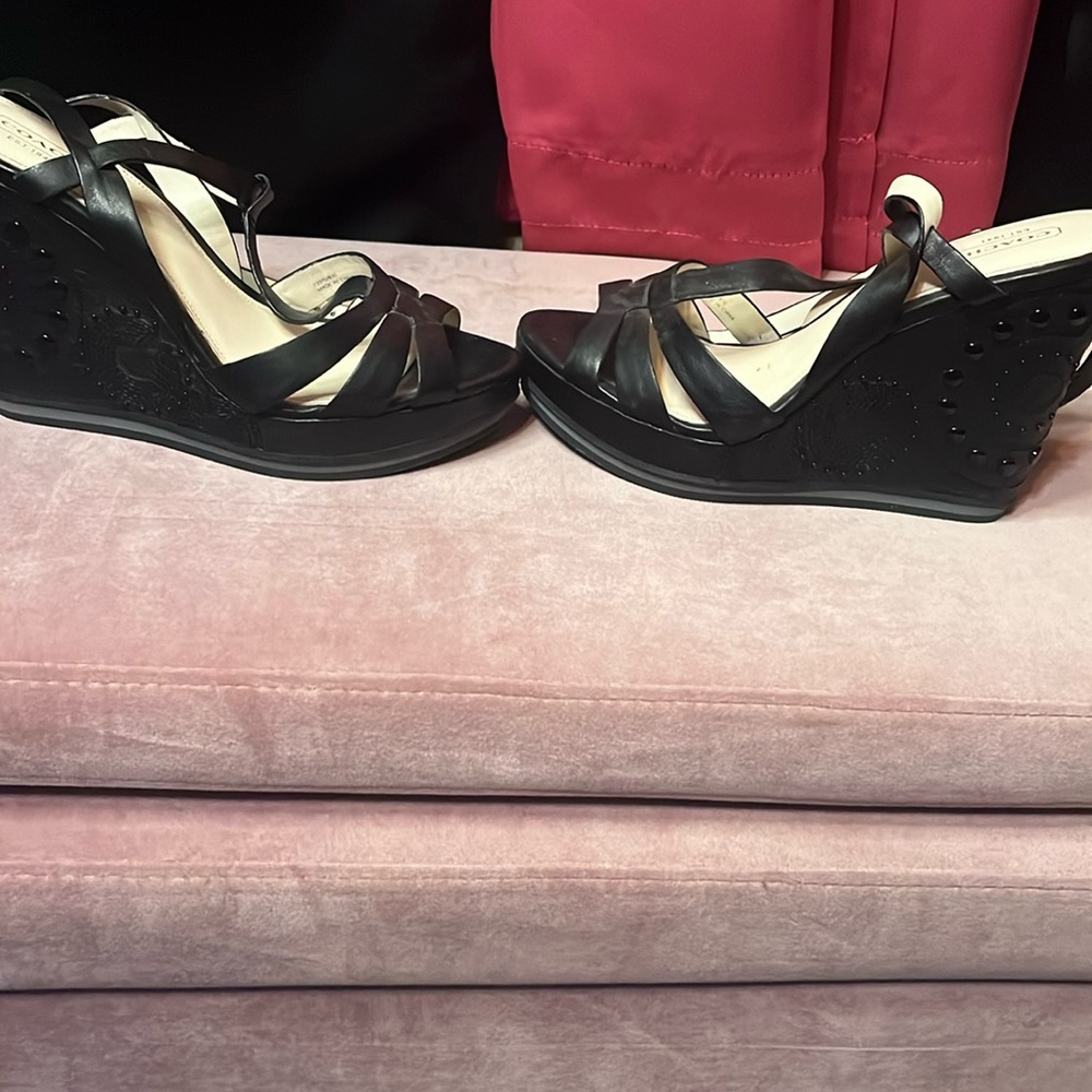 Size 10 black Coach wedges